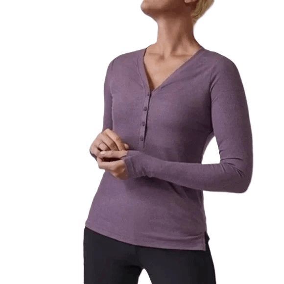 Athleta Uptempo Ribbed Long Sleeve Henley Tee Purple Size Small - Picture 1 of 10